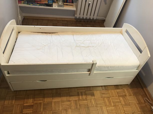 Łóżko drewniane, materac 70x160 łóżko dla dziecka białe