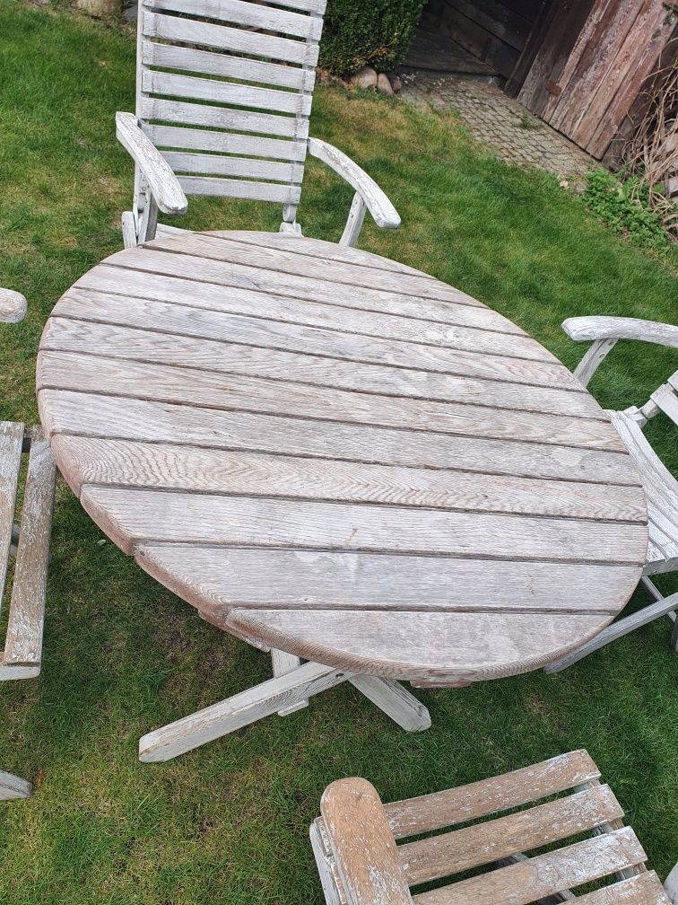 Zestaw ogrodowy drewniany okrągły stół 4 krzesła