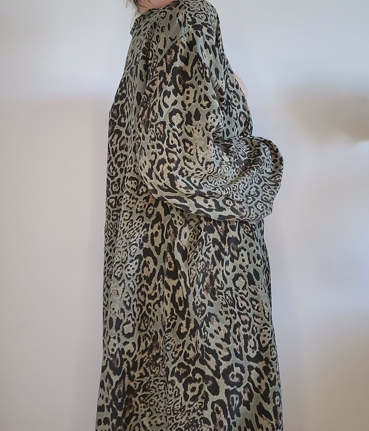 Długa włoska koszula oversize sukienka koszulowa animal print
