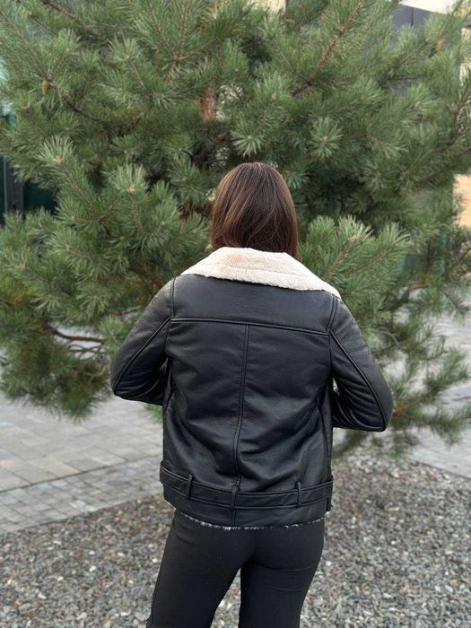 Дублянка з еко-хутром S M L чорна молочне хутро до -10