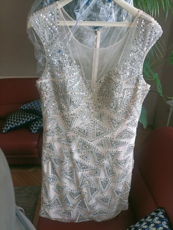 Sukienka Marina błyszcząca 42 16 18 zdobiona cekiny ślub wesele xl xxl