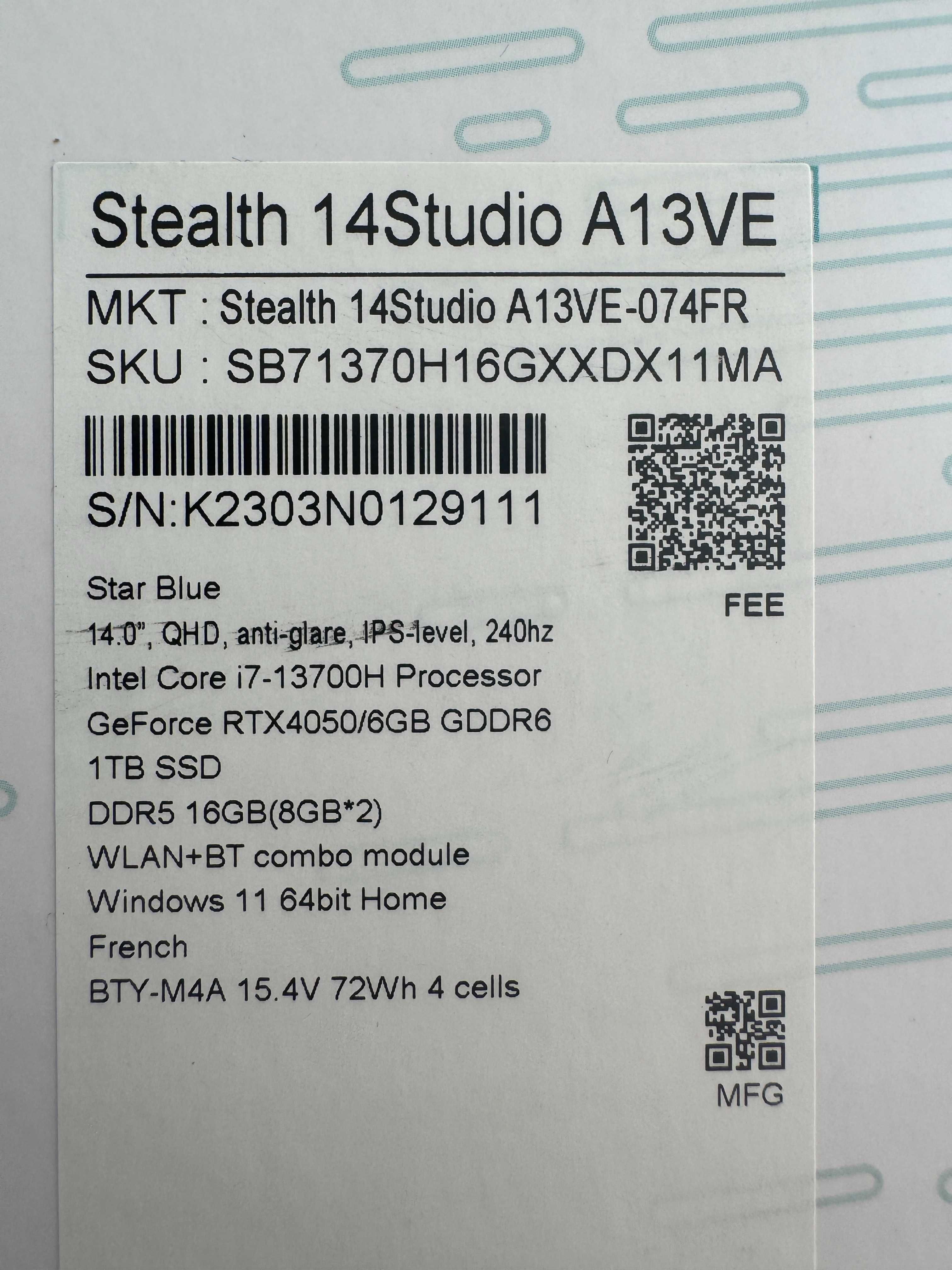 MSI Stealth 14 Gaming GeForceRTX 4050 6Gb