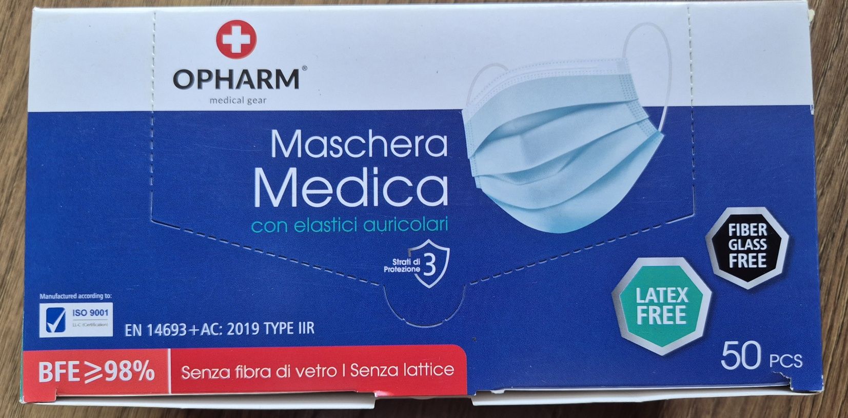 Maseczki medyczne OPHARM opakowanie 50szt 3 warstwowe