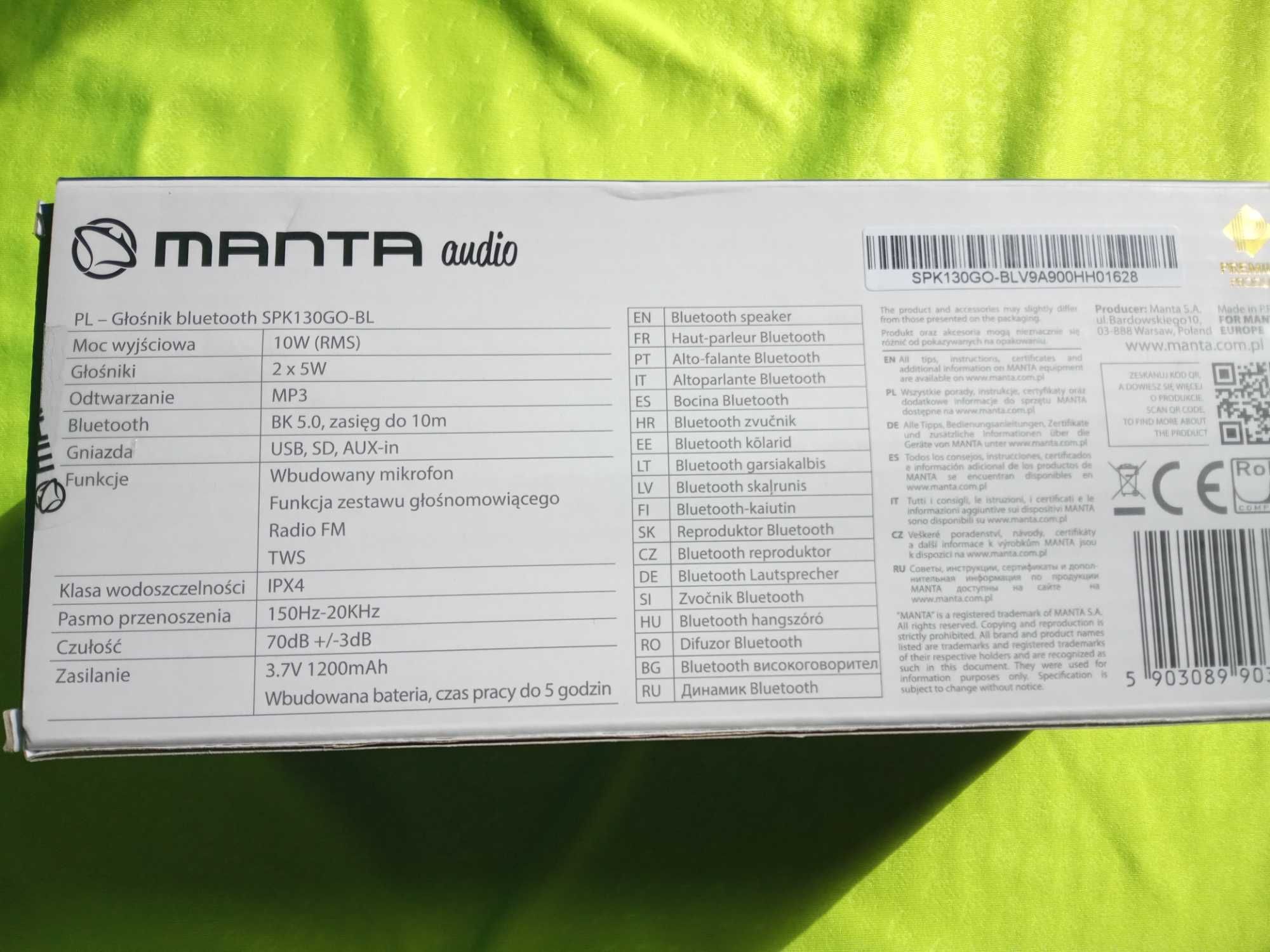 Głośnik Bluetooth MANTA SPK-130GO BL