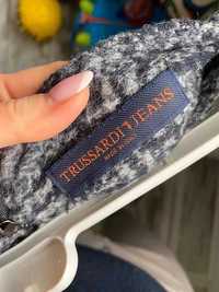 Trussardi Jeans wełna wełnianą tweed pepitka spodnica kratka L 40