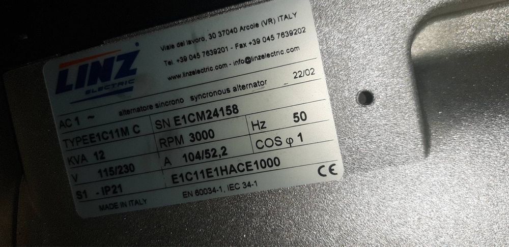 Генератор Ayerbe двигун Lombardini 8-10кВт/220 дизель