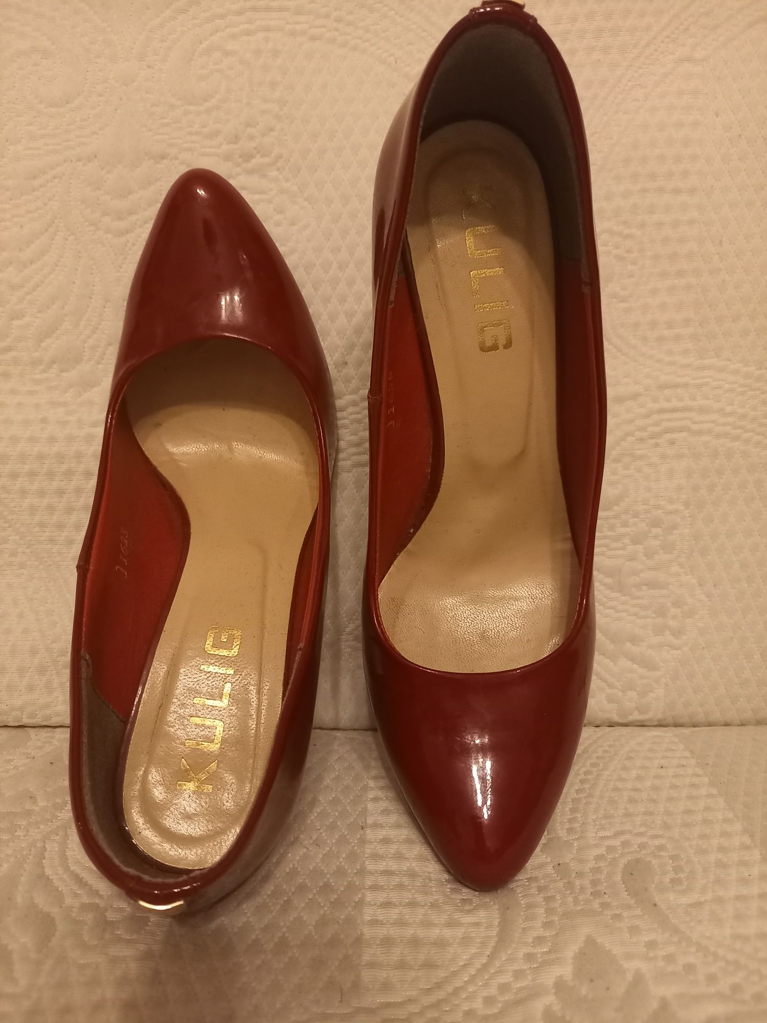 Buty skorzane lakierowane szpilki Kulig czerwone wiśnia 38