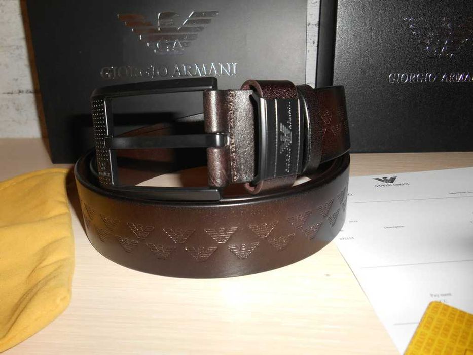 Emporio Armani Męski pasek firmowy, skóra naturalna, Włochy 95-86