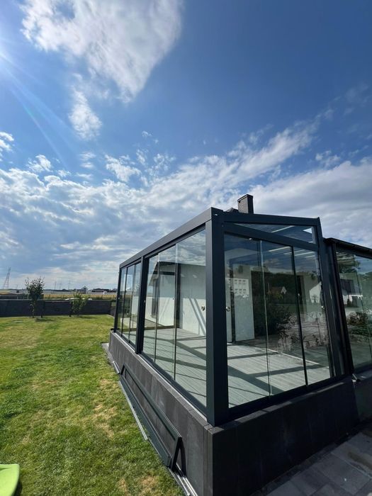 Ogród zimowy, zabudowy szklane , system przesuwny