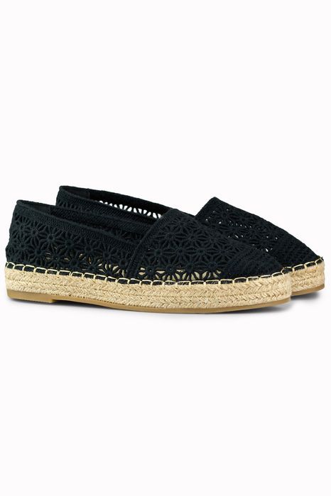 Koronkowe Czarne Espadryle Damskie