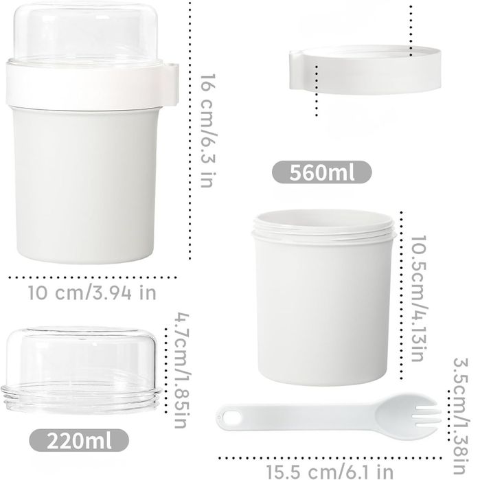 Kubek śniadaniowy na Muesli  Jogurt podróżny z łyżeczką 560ml + 220ml