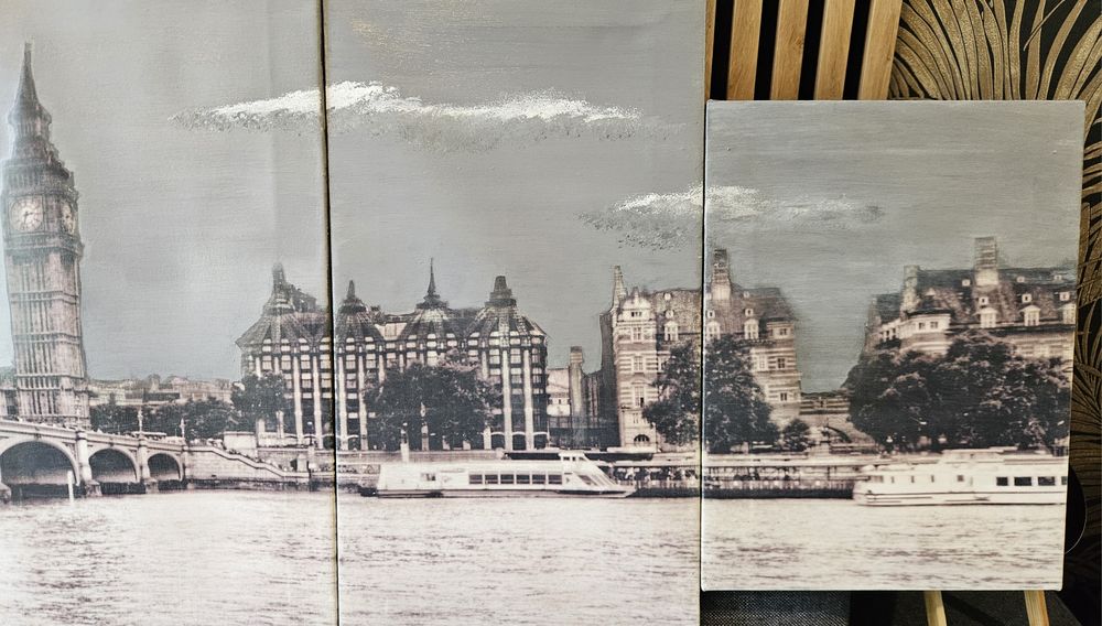 Ogromny gigantyczny duzy obraz tryptyk Londyn London Tamiza 210x100