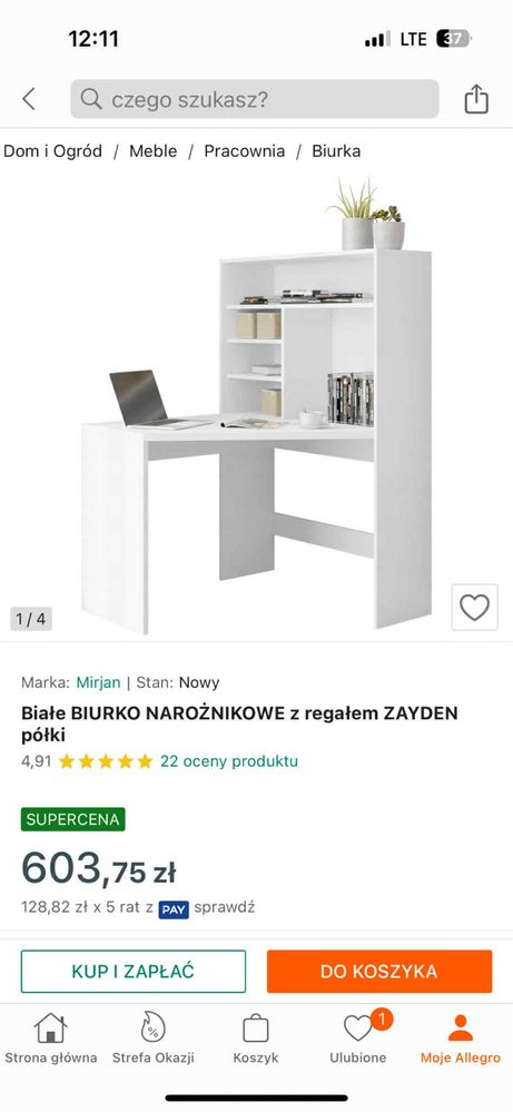Biurko białe narożne