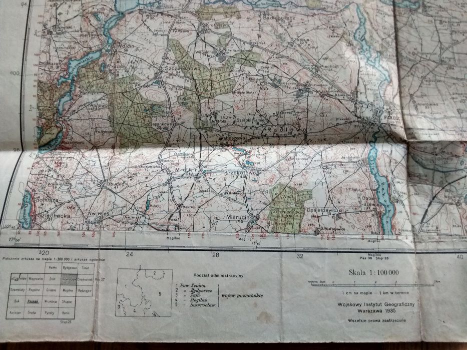 Mapnik LWP i mapa z epoki Inowrocław P37_S26 1:100.000. 1935