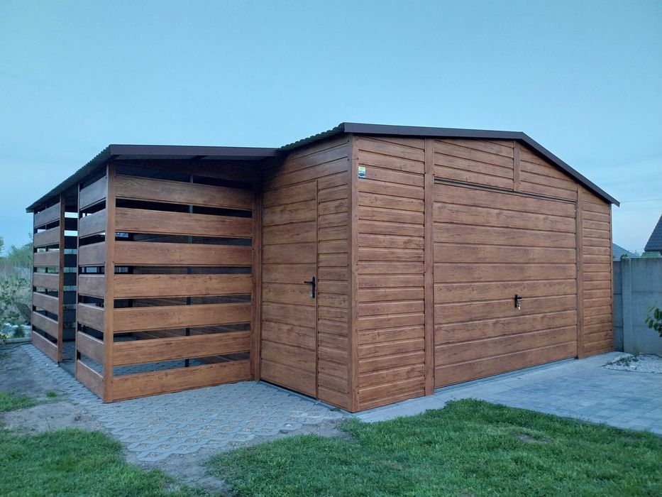 Nowoczesny garaż drewnopodobny 5x6 wiata panelowa PRODUCENT