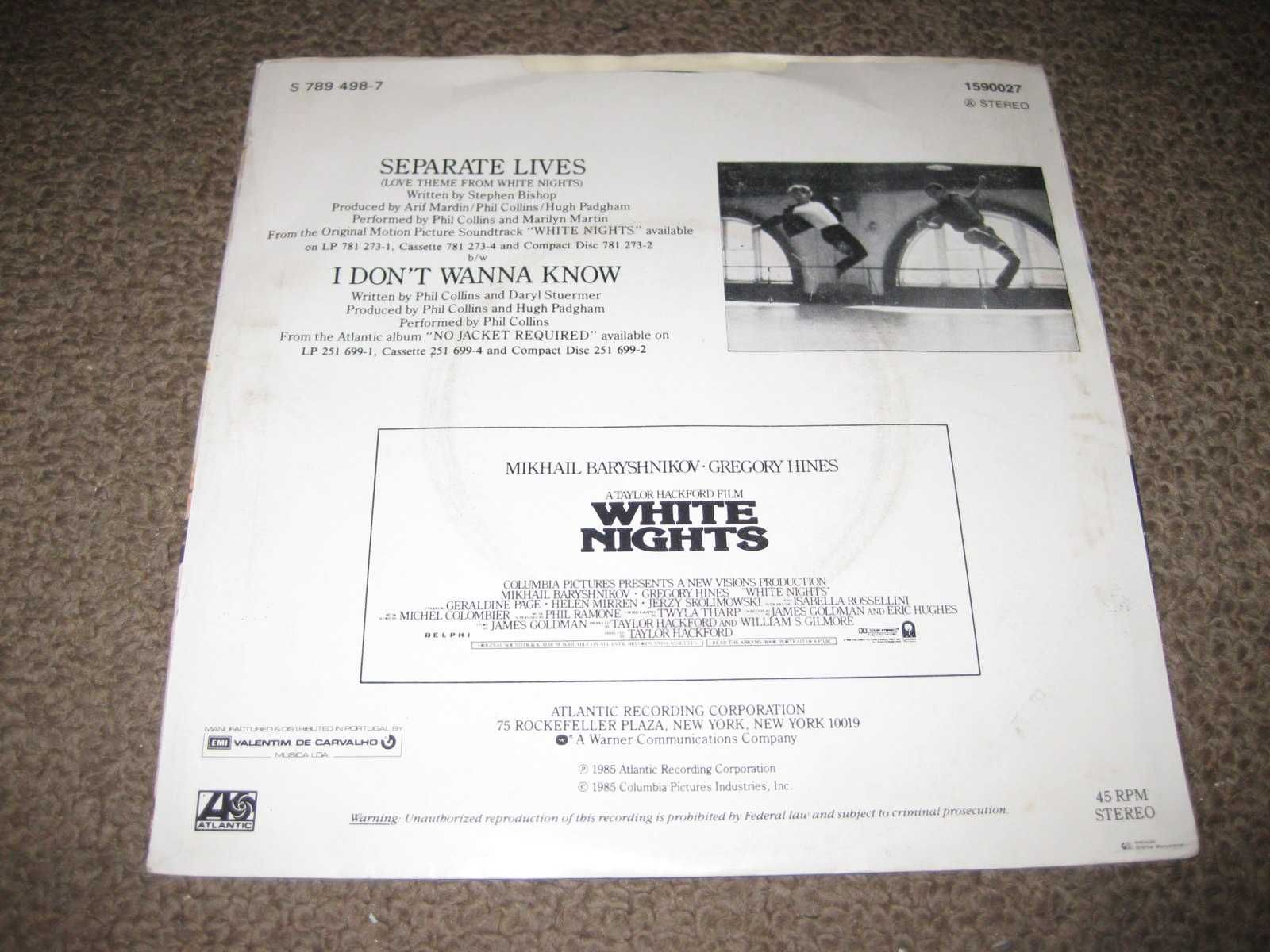 Vinil Single 45 rpm do Phil Collins e Marilyn Martin "Separate Lives"