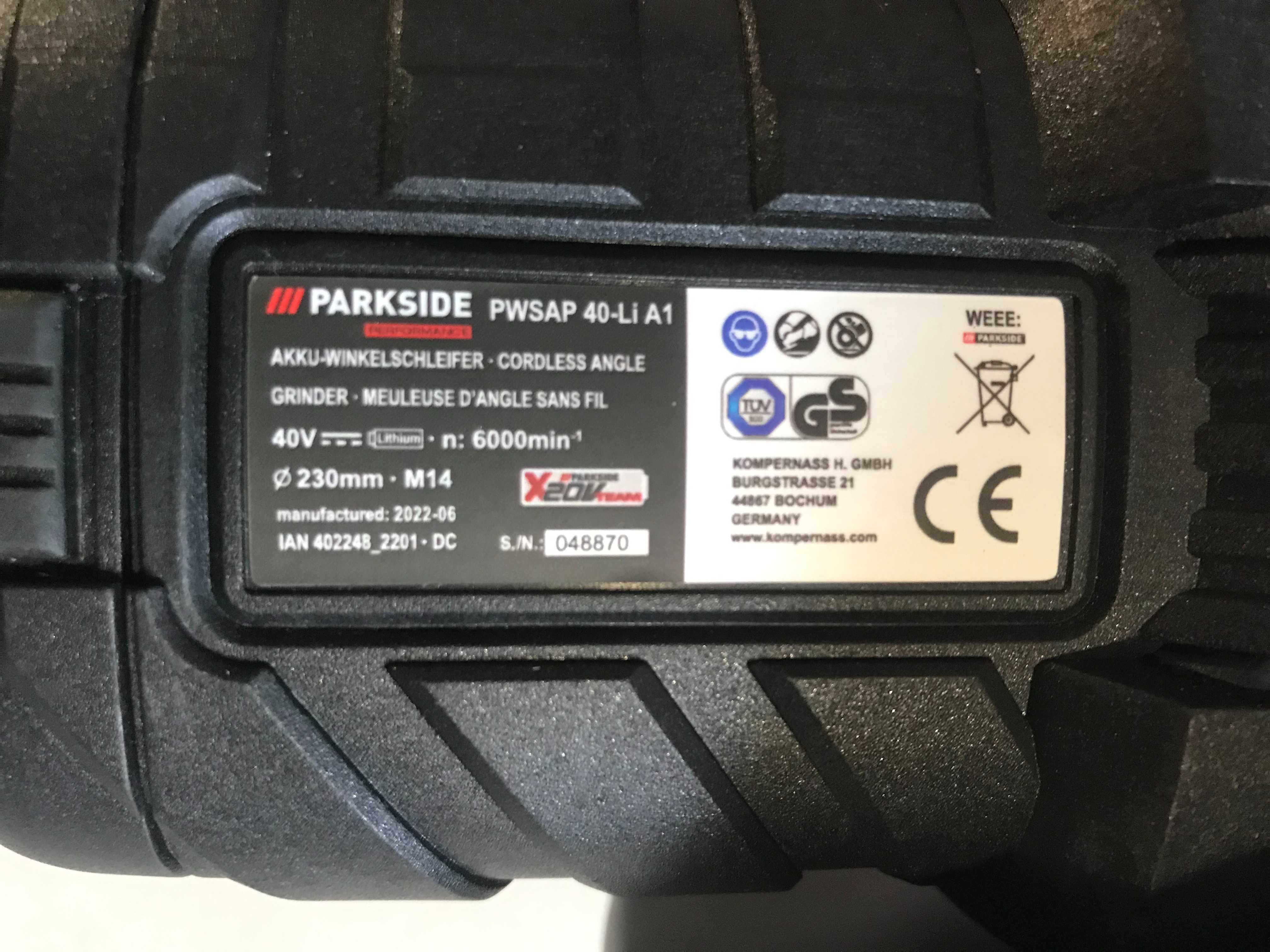 Болгарка безщіткова PARKSIDE PWSAP 40-Li A1,акумуляторна кутова шліфма