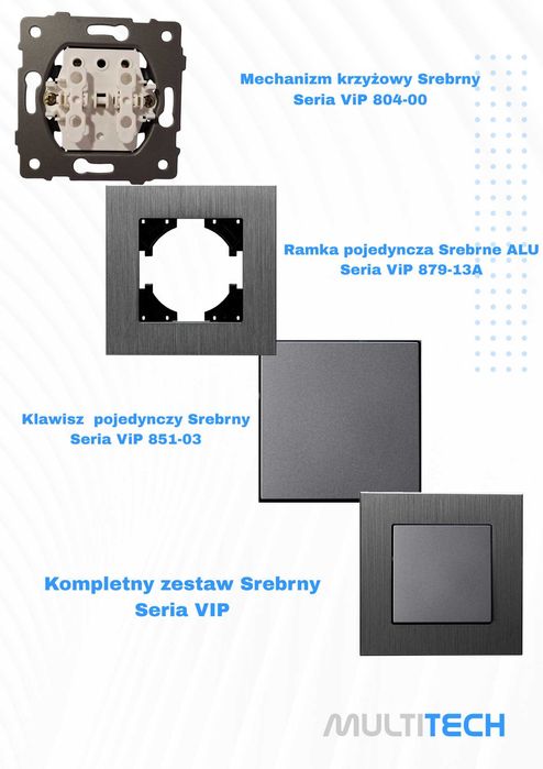 VIPLAST Wyłącznik krzyżowy podtynkowy z ramką aluminiową Srebrny