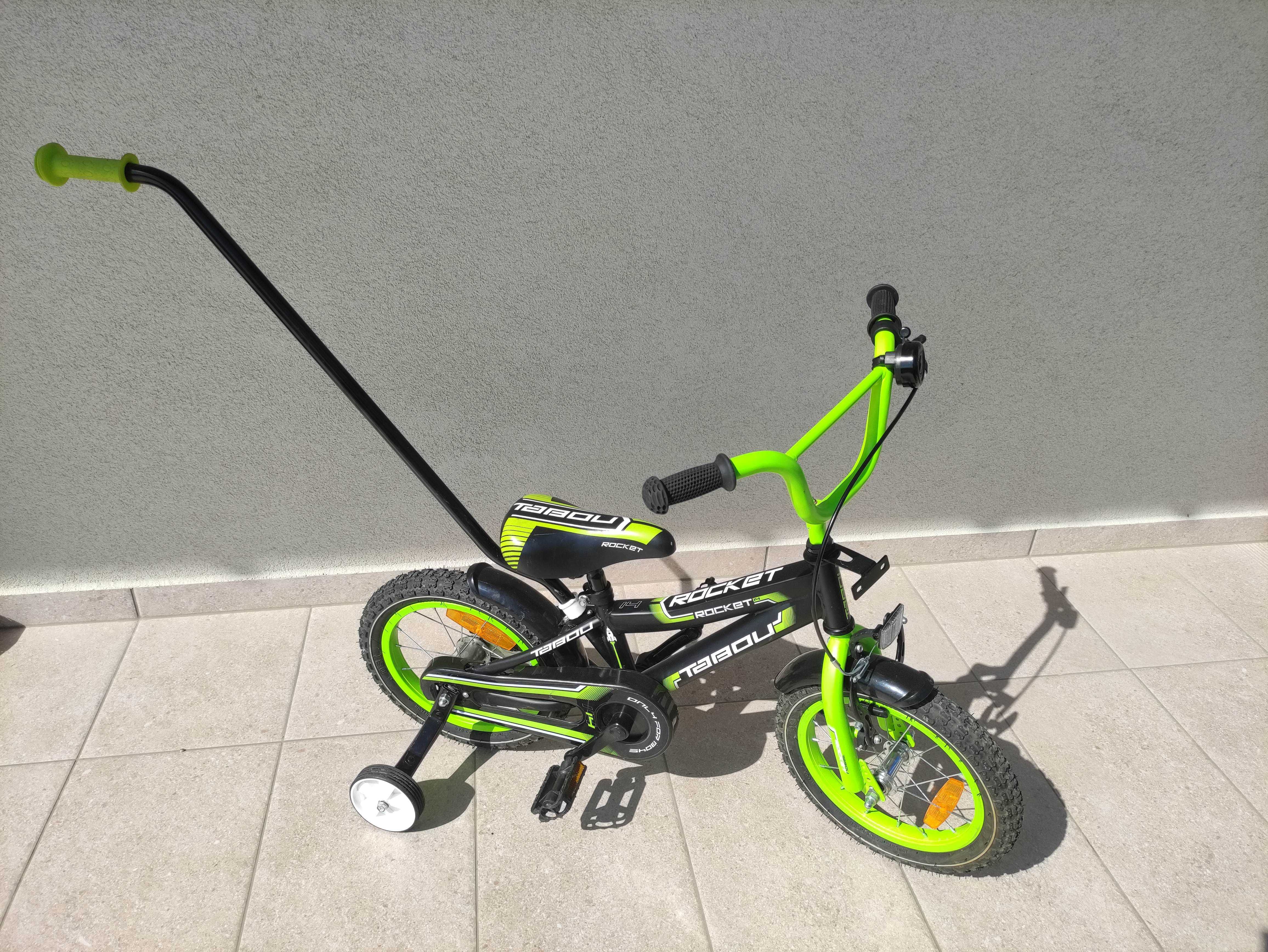 Rowerek dla dziecka zielony Rocket Tabou, z kółkami do nauki