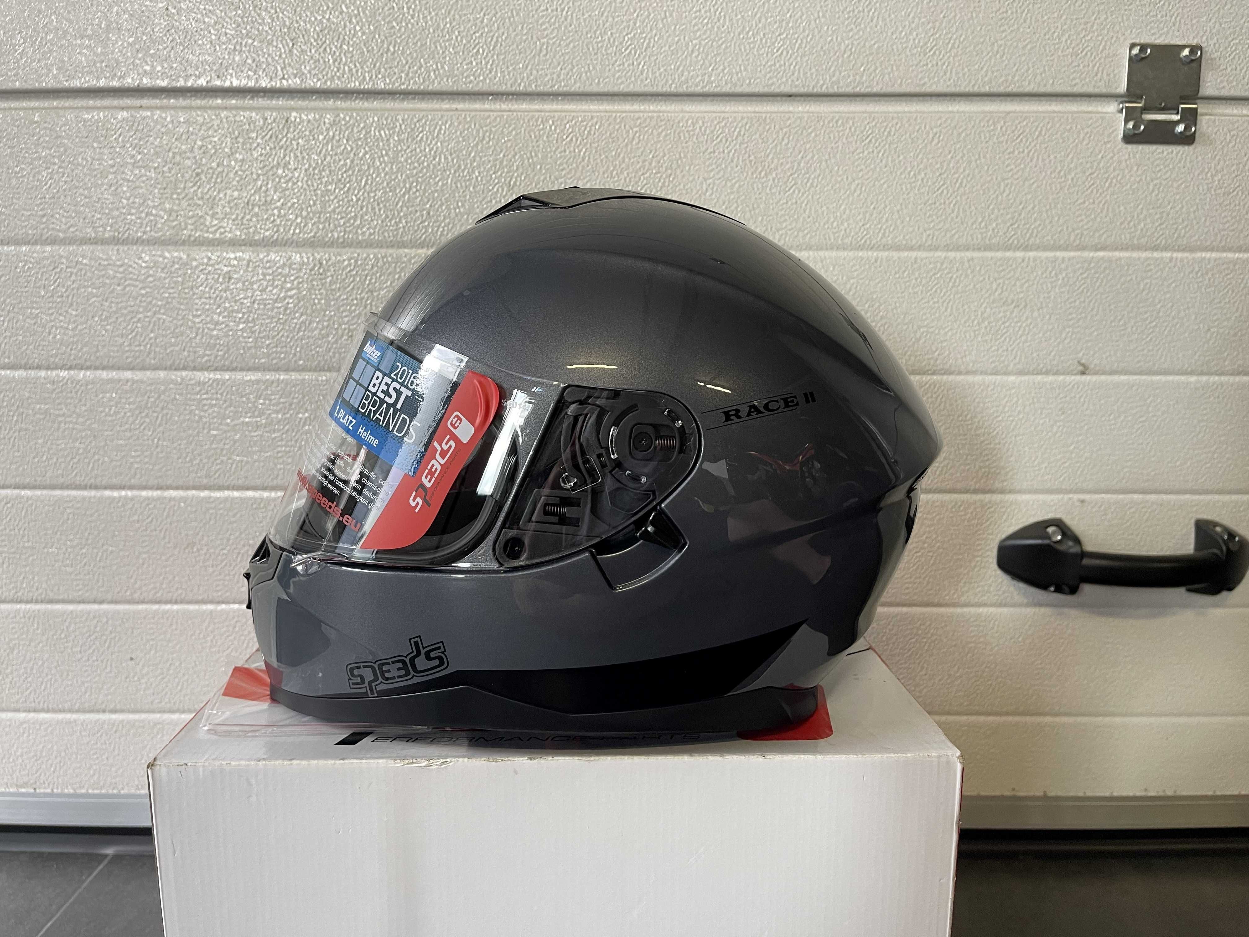 Nowy Kask Motocyklowy SPEED'S RACE II roz. XXL Titanium Uni Glossy