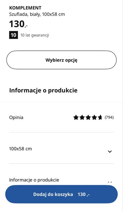 IKEA Komplement szuflada 100x58