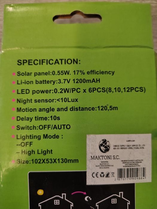Lampa solarna z sensorem
