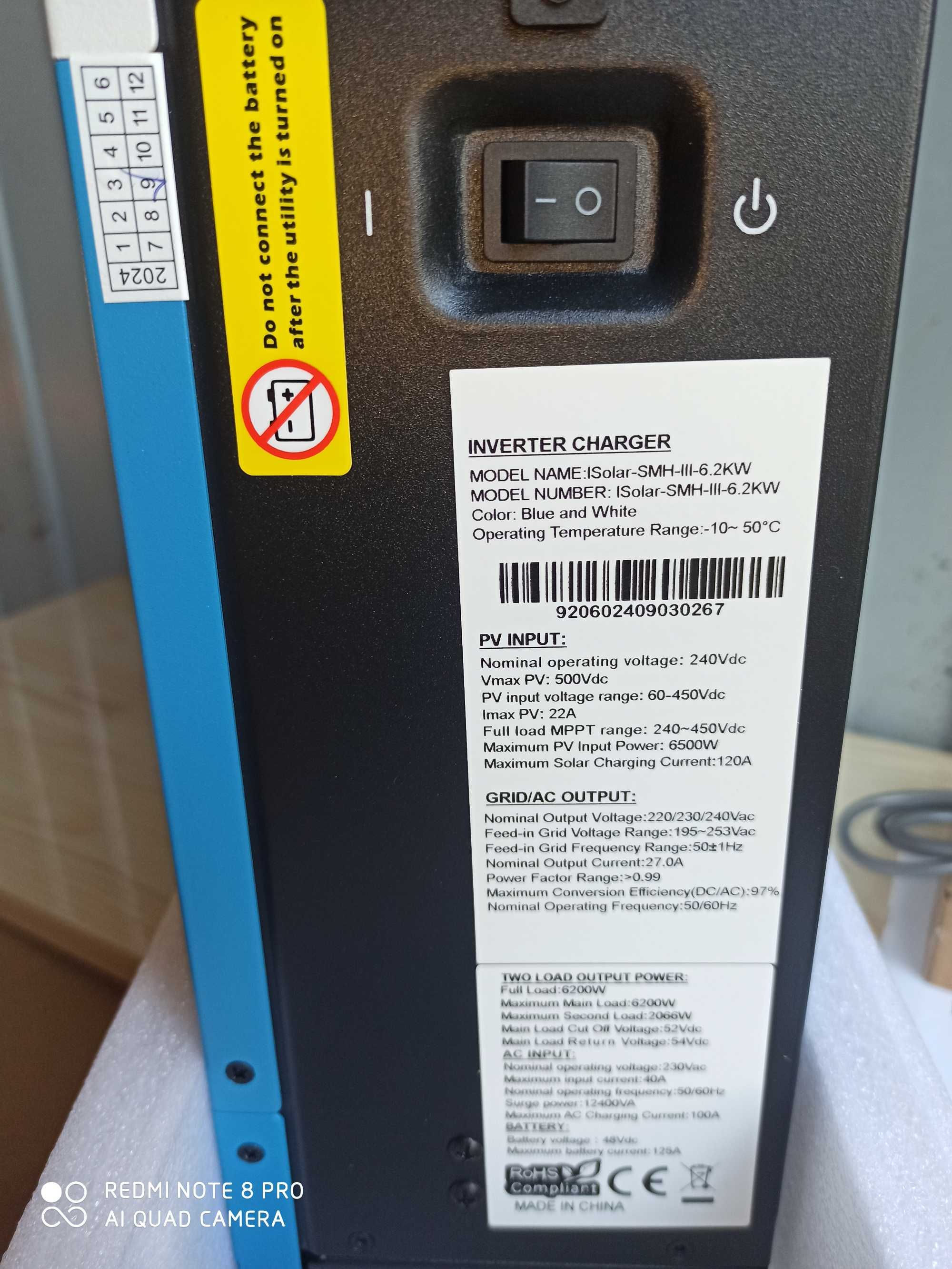Inwerter WiFi SMH 6,2KW 48V 2 x 230V, pracuje bez Akumulatora