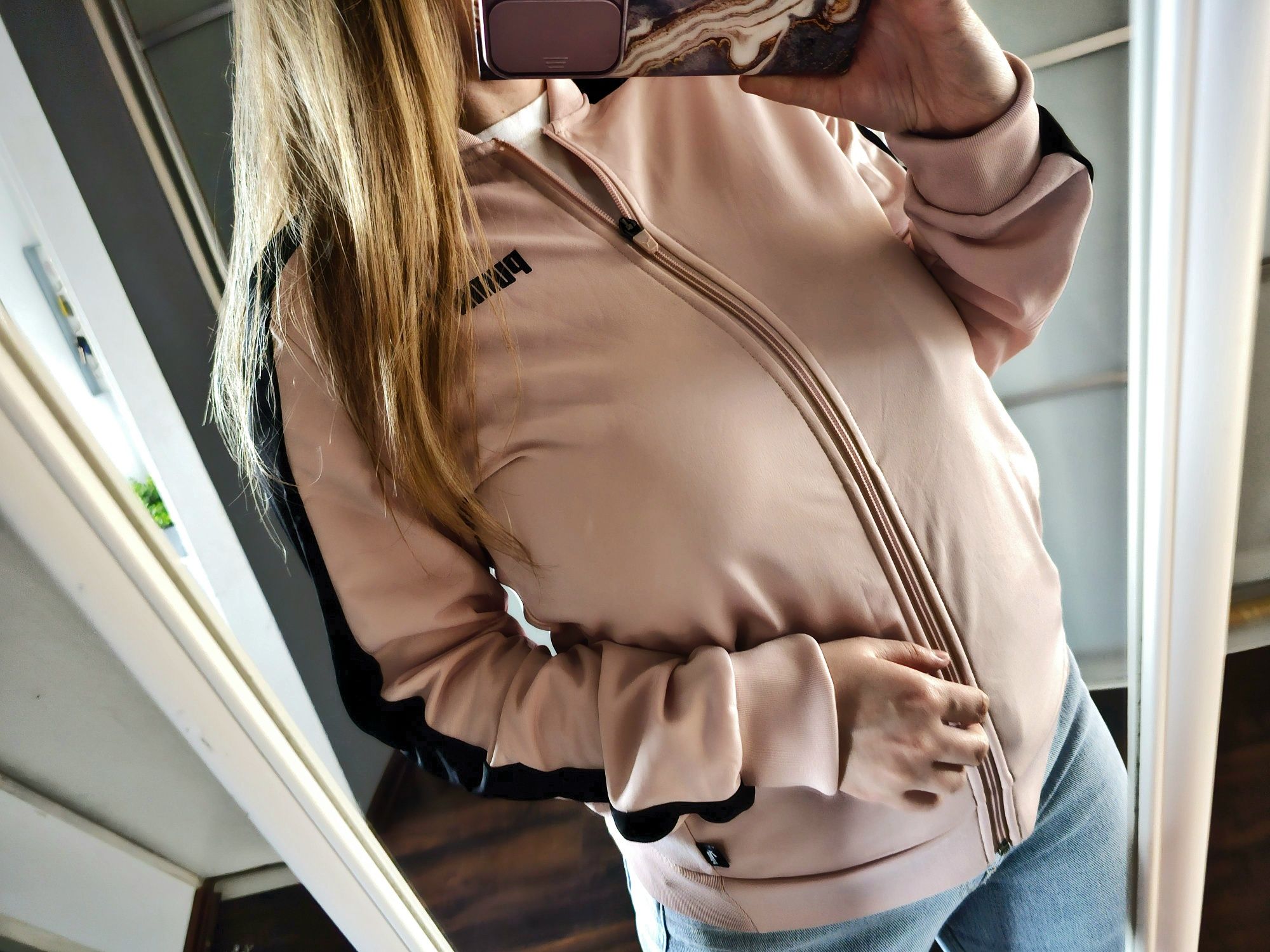 Bluza rozpinana puma pudrowo czarna lampas
