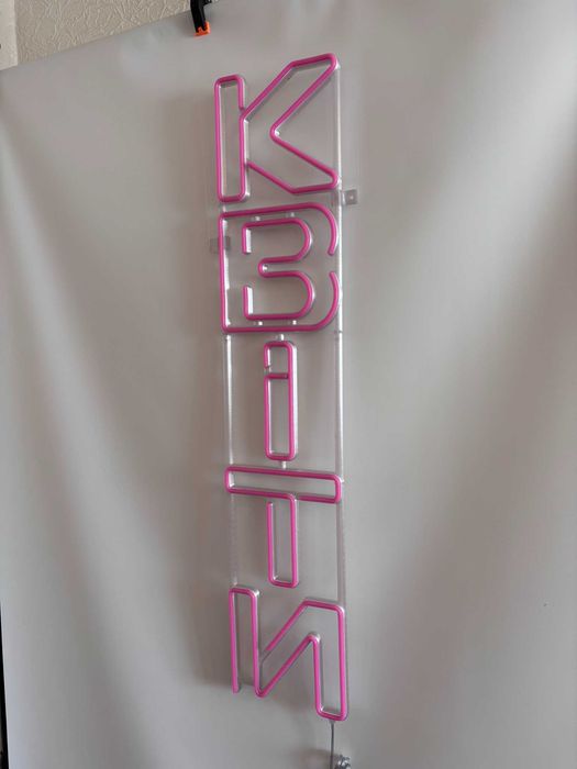 Неонова вивіска "Квіти fat вертикальна" рожева, 1000*200 мм