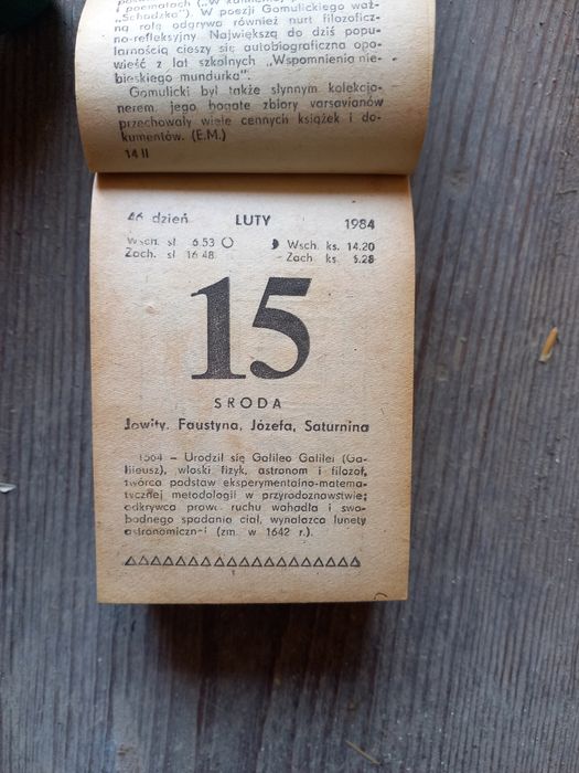 Kalendarz zdzierak 1984 - kompletny