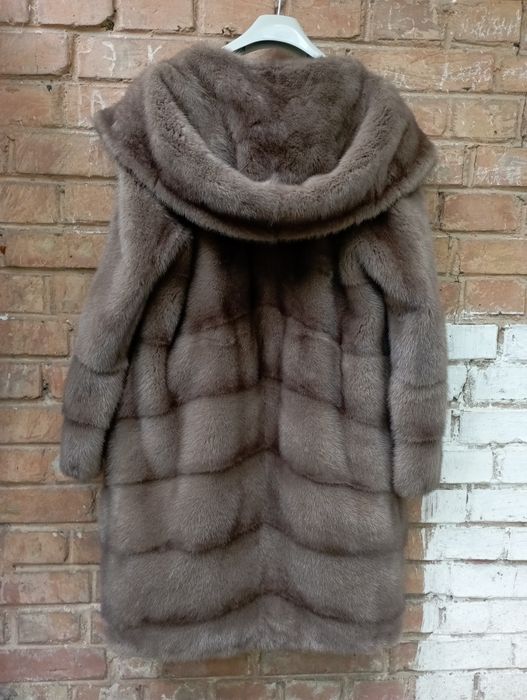 Шуба норка Nafa норковая шуба с капюшоном кимоно цвет соболь диагональ