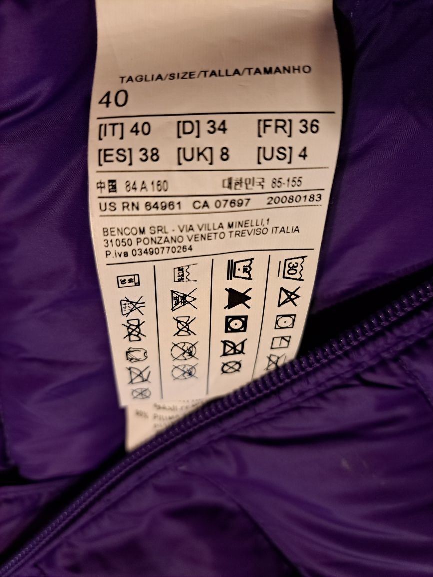 Benetton, kurtka puchowa, fioletowa