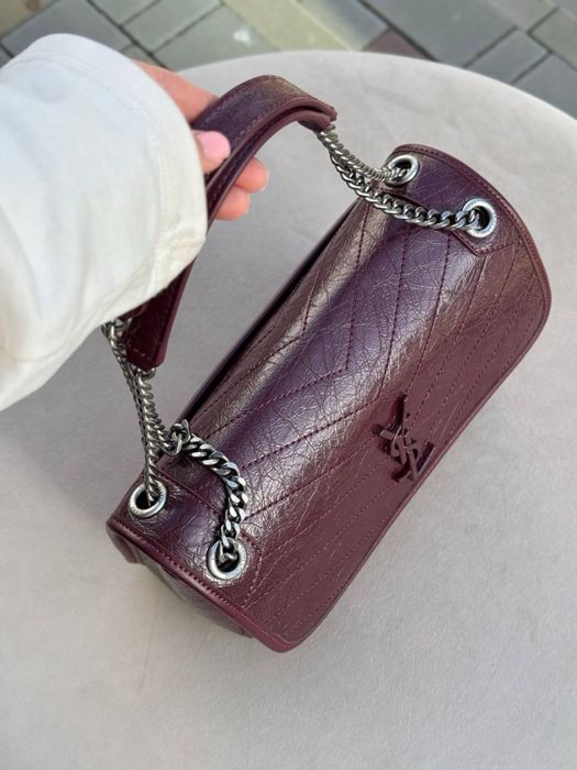Сумка більша YSL натуральна шкіра, сірий і бордовий колір