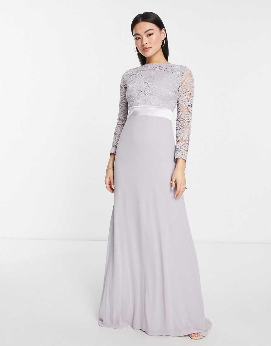 TFNC Bridesmaids Szara szyfonowa sukienka maxi M