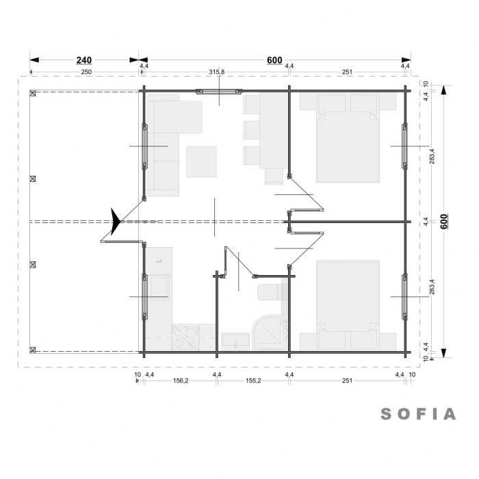Drewniany domek letniskowy Sofia 32 m2 - ROD, ośrodek wypoczynkowy