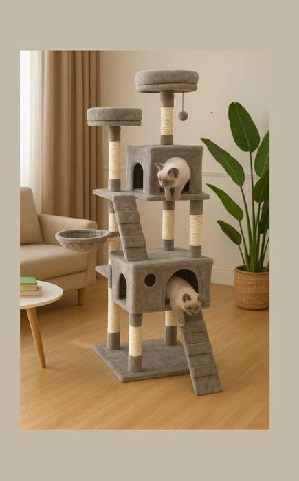 •PIĘKNY• Nowy Drapak XXL 180cm z Domkiem, Zabawkami, Legowiskiem