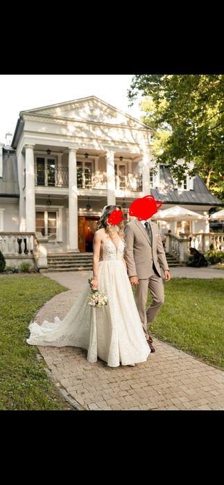 Suknia ślubna z trenem koronką kwiatami 3d boska ! MILLA NOVA