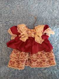 Sukienka dla lalki sukieneczka ubranka dla lalek bordowa koronkowa
