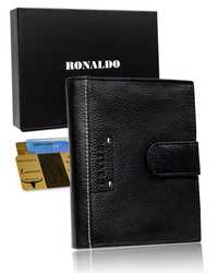 Męski duży portfel skórzany, pionowy z zapinką i ochroną RFID -