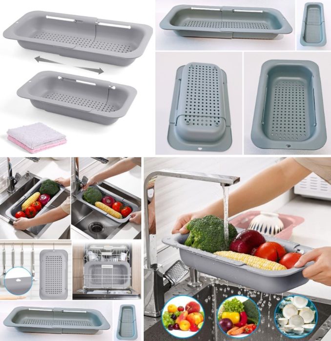 AUAUY Cedzak Durszlak z sitkiem nad zlewem, z Regulacją Szary 34-48 cm