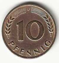 10 Pfennig de 1949 F, Alemanha Ocidental