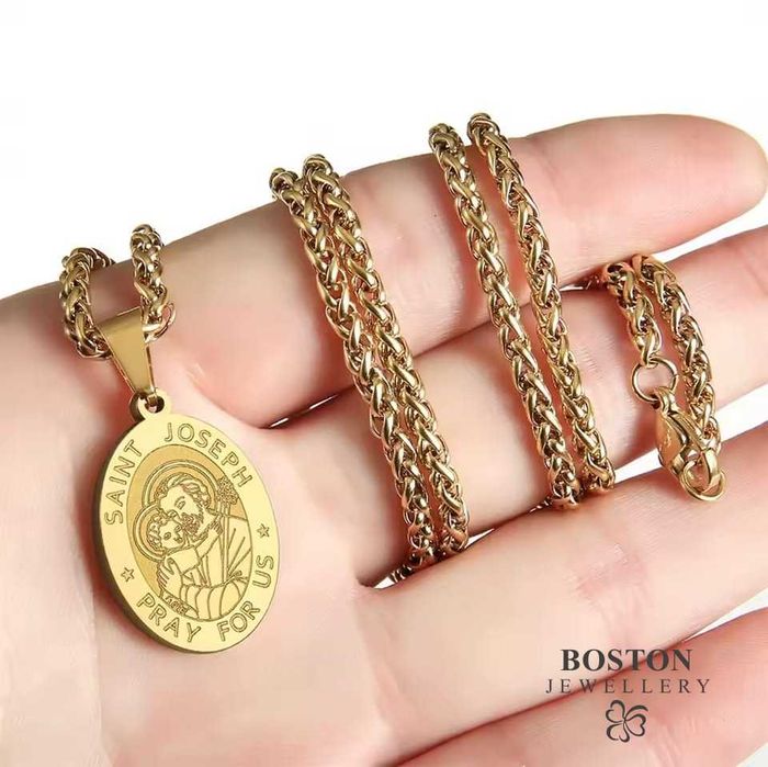 Czarny Łańcuszek z Medalikiem ze Świętym Józefem Splot Królewski 60cm