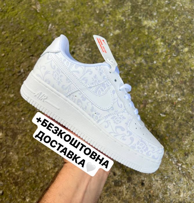 ЖИВІ ФОТО В ЛС‼️Кросівки Nike Air Force Flowers Gray (Білі),форси,forc