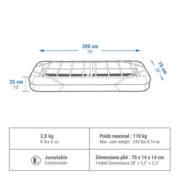 CAMA DE CAMPISMO - SOMMIER INSUFLÁVEL - CAMP BED AIR 200 CM