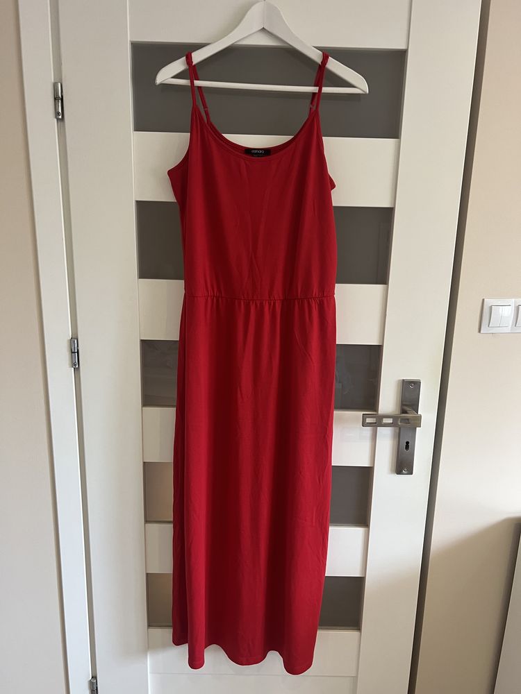 Czerwona sukienka maxi na ramiączkach esmara 40