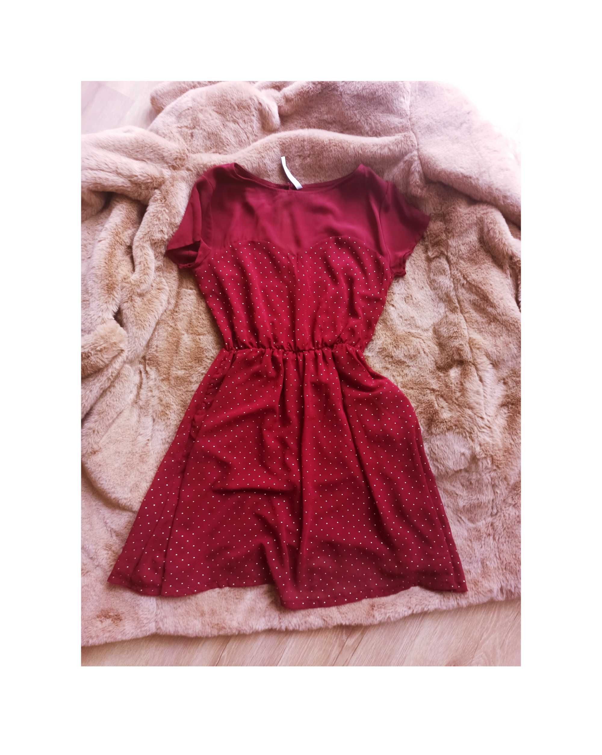 Sukienka koktajlowa z dżetami bordowa #y2k #00s #retro #vintage