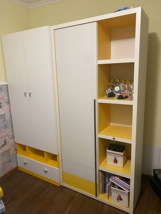 Meble Lemonade, Mobi młodzieżowe, dziecięce biały i żółty 5 elementów
