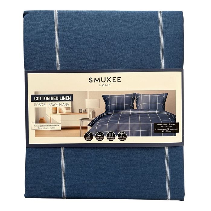 Pościel bawełniana Smukee 160x200 granatowa kratka