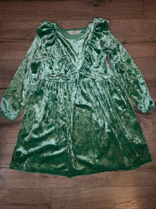 Sukienka święta h&m zielona welurowa 122/128
