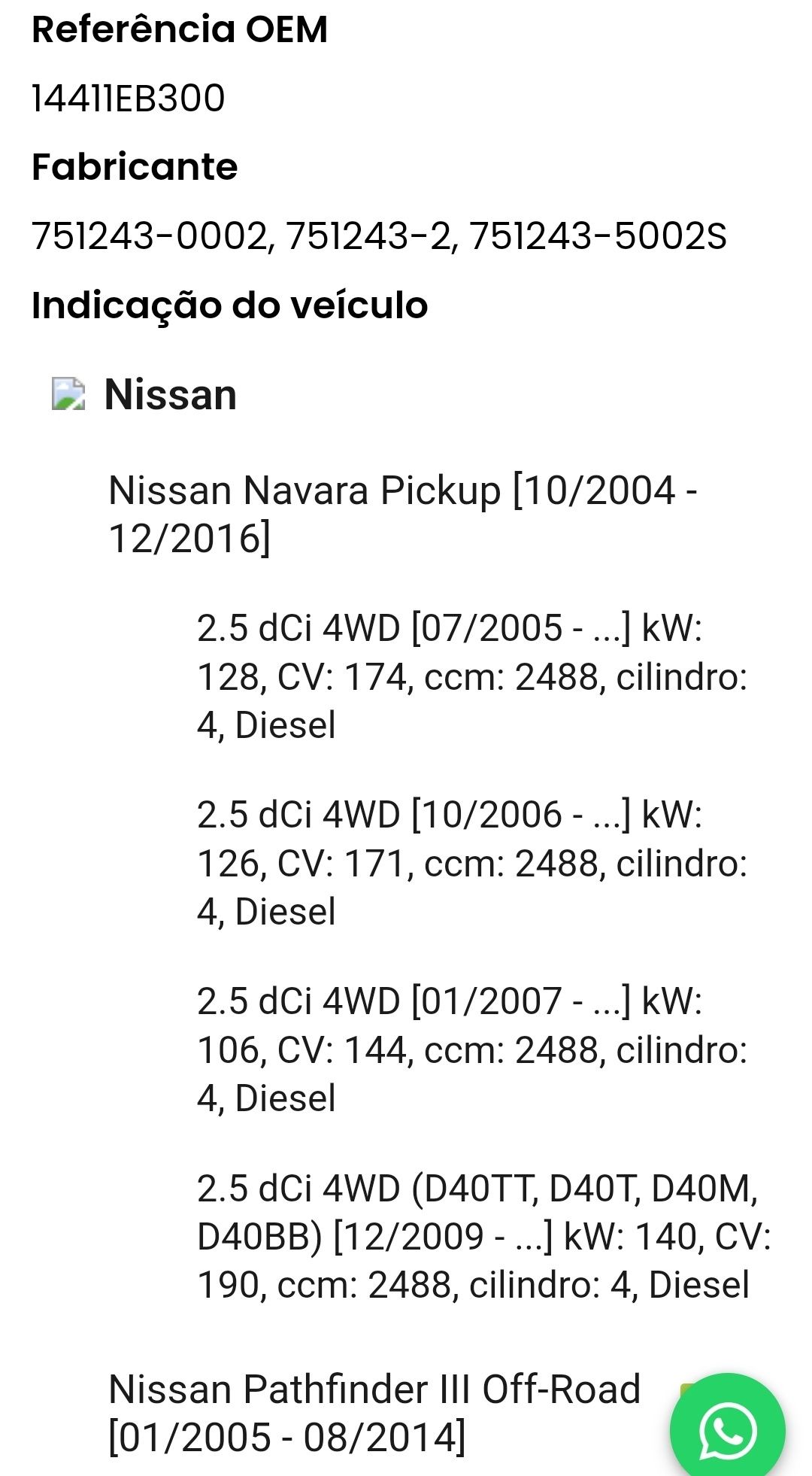 Turbo Nissan YD25 Navarra